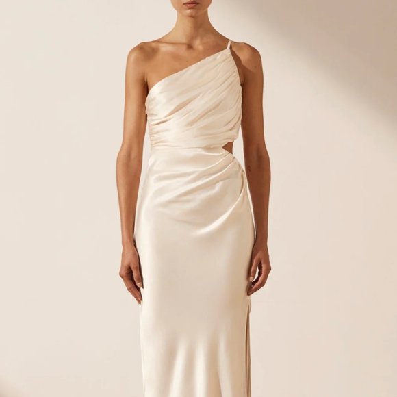 Shona Joy LA LUNE ASYMMETRICAL GATHERED MAXI DRESS - CREAM - Picture 4 of 4